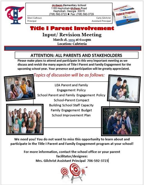 Title 1 Parent Involvement Input/Revision Meeting